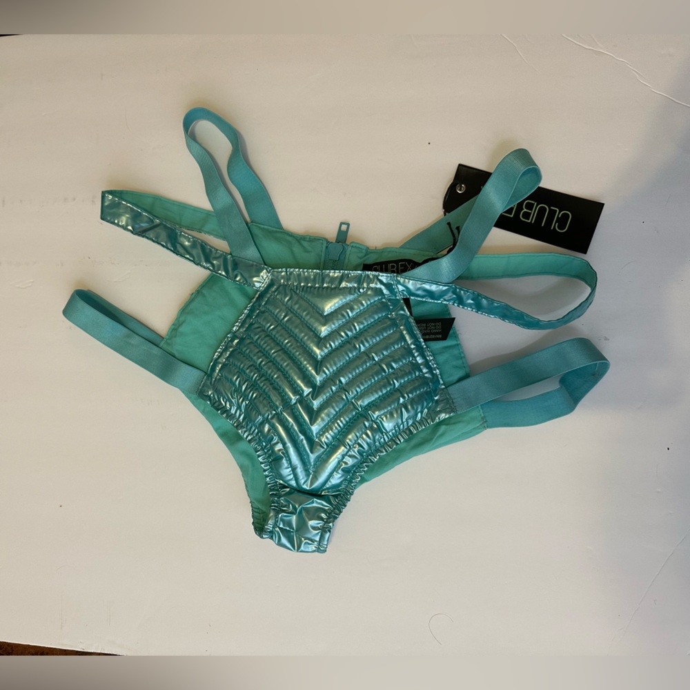 Dolls Kill Shiny Teal Strappy Cage Shorts